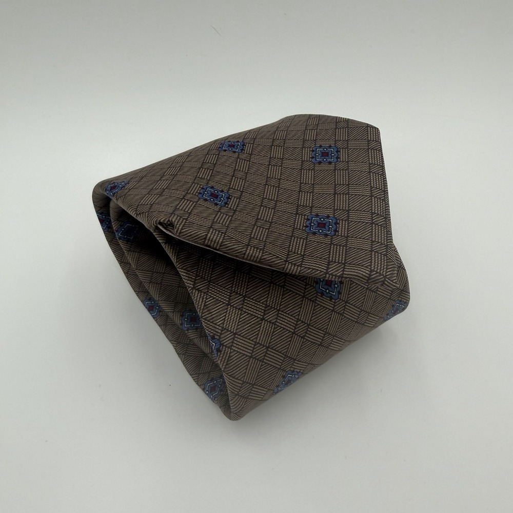 Vintage Genuine Christian Dior Mens Navy Blue  Brown Monogram‎ Silk Tie Rare VTG
